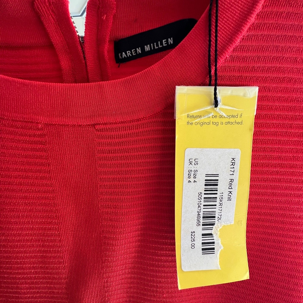 NWT Karen Millen Midi Sleeveless Dress -Thick Stretchy Knit-Bright Red- bodycon.